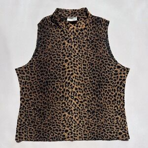 Vintage La Senze Lingerie Leopard Print Cheetah Semi-Sheer Turtleneck Tank